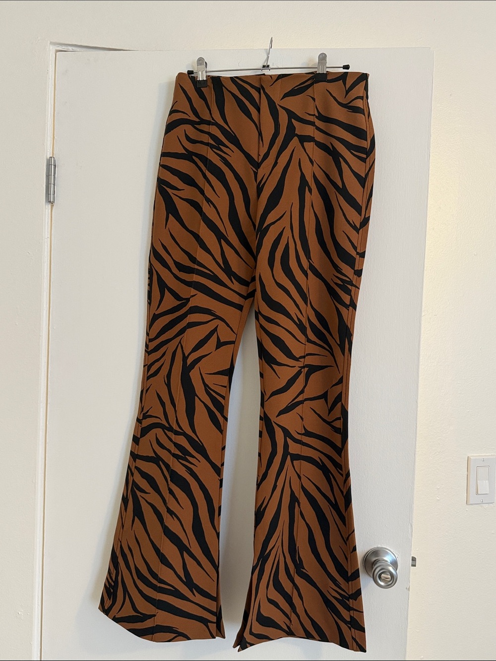 Bershka Brown & Black Zebra-Print Flared Pants